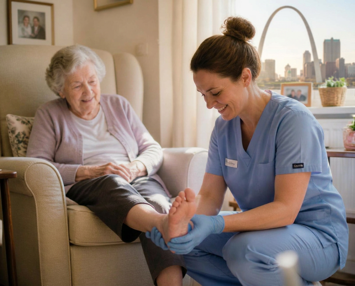 Mobile podiatrist providing in-home foot care in St. Louis, Missouri